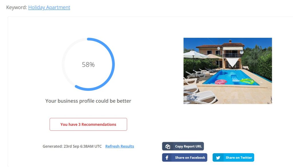 Za pozicioniranje Vašeg google business profila na prva 3 mjesta potrebno je napraviti ocijenu optimizacije